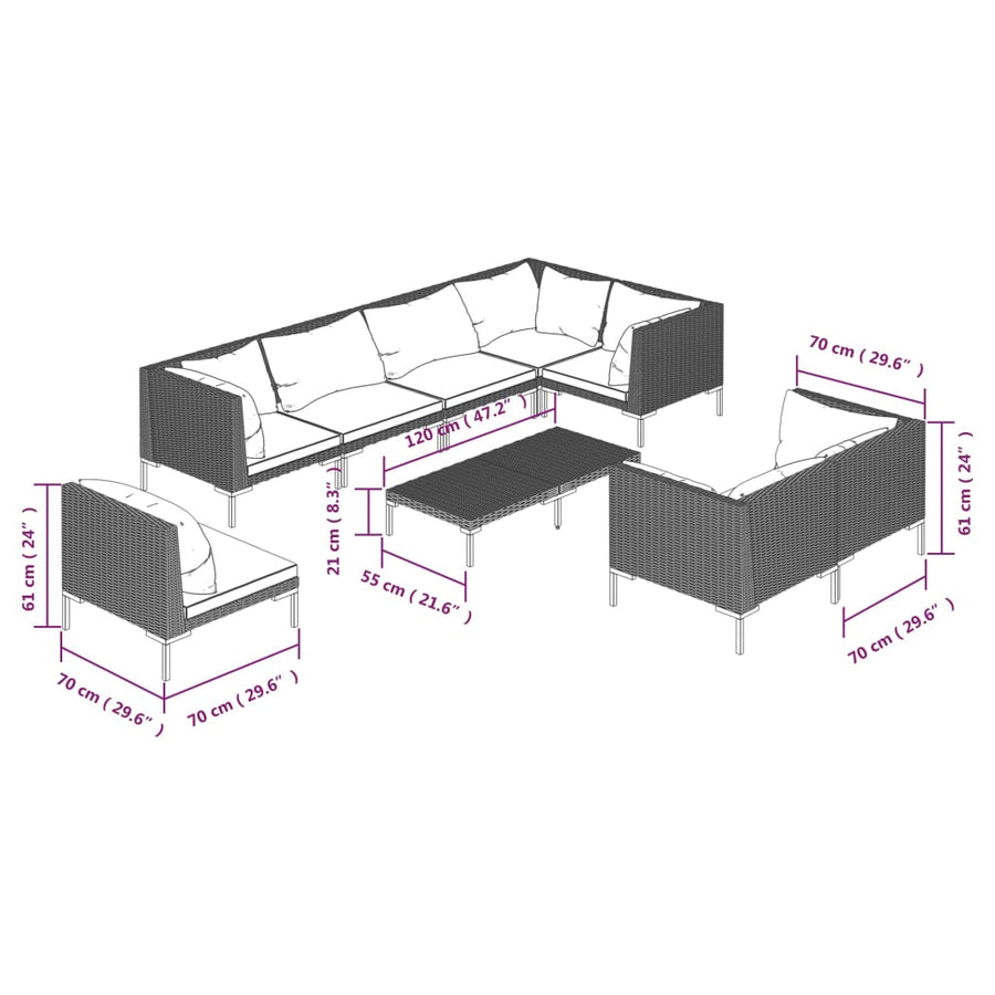 9 Piece Garden Lounge Set with Cushions Poly Rattan Dark Grey