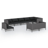 9 Piece Garden Lounge Set with Cushions Round Rattan Dark Grey - Front View