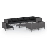 10 Piece Garden Lounge Set with Cushions Poly Rattan Dark Grey - Front View