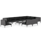 11 Piece Garden Lounge Set with Cushions Poly Rattan Dark Grey - Front View