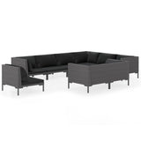 9 Piece Garden Lounge Set with Cushions Poly Rattan Dark Grey - Front View