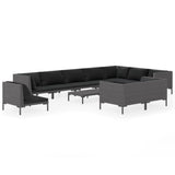 11 Piece Garden Lounge Set with Cushions Poly Rattan Dark Grey - Front View