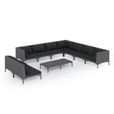 10 Piece Garden Lounge Set with Cushions Poly Rattan Dark Grey - Front View