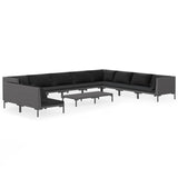 11 Piece Garden Lounge Set with Cushions Poly Rattan Dark Grey - Front View