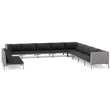 11 Piece Garden Lounge Set with Cushions Poly Rattan Dark Grey - Front View