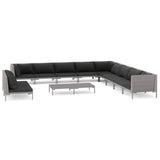 12 Piece Garden Lounge Set with Cushions Poly Rattan Dark Grey - Front View
