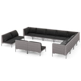 12 Piece Garden Lounge Set with Cushions Poly Rattan Dark Grey - Front View