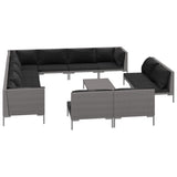 13 Piece Garden Lounge Set with Cushions Poly Rattan Dark Grey - Front View