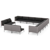 13 Piece Garden Lounge Set with Cushions Poly Rattan Dark Grey - Front View