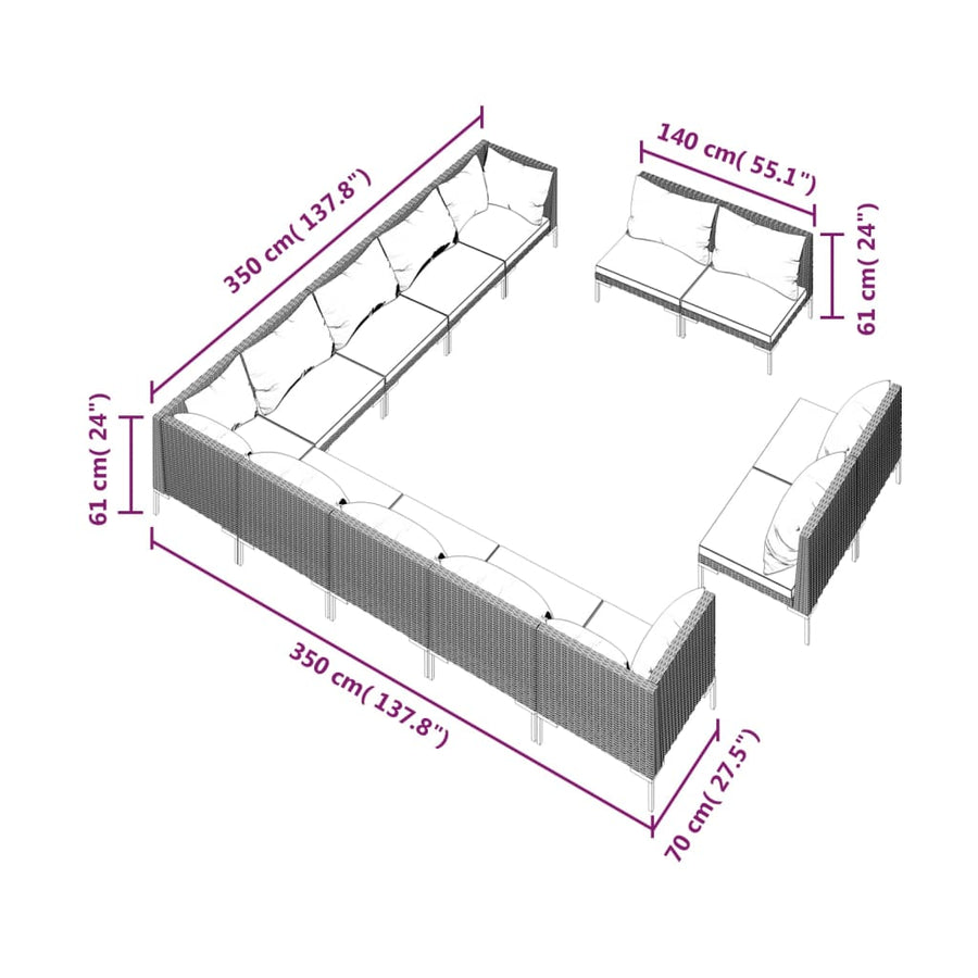 13 Piece Garden Lounge Set with Cushions Poly Rattan Dark Grey