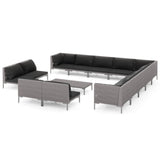14 Piece Garden Lounge Set with Cushions Poly Rattan Dark Grey - Front View