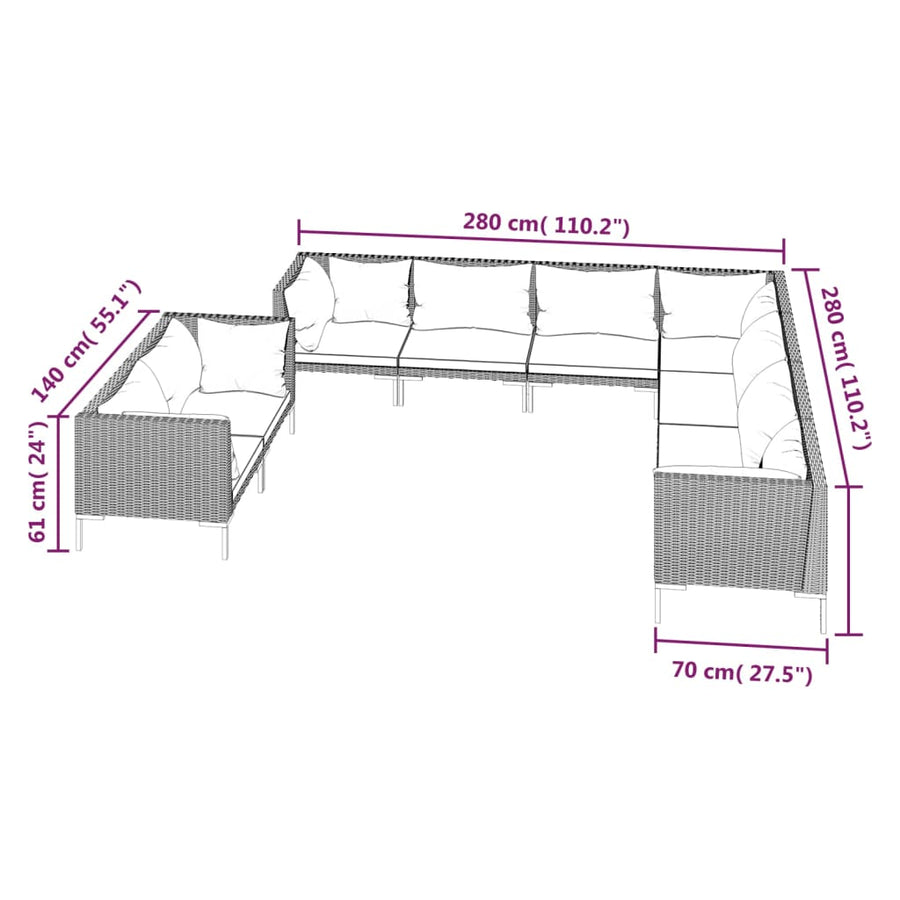 9 Piece Garden Lounge Set with Cushions Poly Rattan Dark Grey