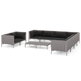 10 Piece Garden Lounge Set with Cushions Poly Rattan Dark Grey - Front View