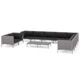 11 Piece Garden Lounge Set with Cushions Poly Rattan Dark Grey - Front View