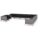 11 Piece Garden Lounge Set with Cushions Poly Rattan Dark Grey - Front View