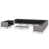 12 Piece Garden Lounge Set with Cushions Poly Rattan Dark Grey - Front View