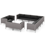 11 Piece Garden Lounge Set with Cushions Poly Rattan Dark Grey - Front View