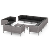 12 Piece Garden Lounge Set with Cushions Poly Rattan Dark Grey - Front View