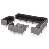 13 Piece Garden Lounge Set with Cushions Poly Rattan Dark Grey - Front View