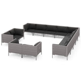 13 Piece Garden Lounge Set with Cushions Poly Rattan Dark Grey - Front View