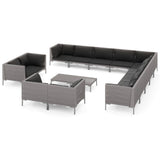 14 Piece Garden Lounge Set with Cushions Poly Rattan Dark Grey - Front View