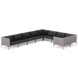 9 Piece Garden Lounge Set with Cushions Poly Rattan Dark Grey - Front View