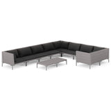 10 Piece Garden Lounge Set with Cushions Poly Rattan Dark Grey - Front View