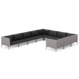 10 Piece Garden Lounge Set with Cushions Poly Rattan Dark Grey - Front View