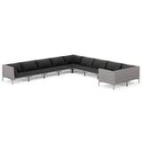 10 Piece Garden Lounge Set with Cushions Poly Rattan Dark Grey - Front View