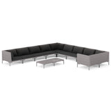 11 Piece Garden Lounge Set with Cushions Poly Rattan Dark Grey - Front View