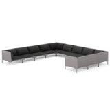 11 Piece Garden Lounge Set with Cushions Poly Rattan Dark Grey - Front View