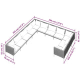 11 Piece Garden Lounge Set with Cushions Poly Rattan Dark Grey - Close-Up Angle