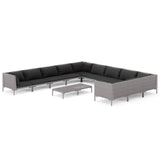 12 Piece Garden Lounge Set with Cushions Poly Rattan Dark Grey - Front View