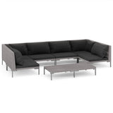 7 Piece Garden Lounge Set with Cushions Poly Rattan Dark Grey - Front View