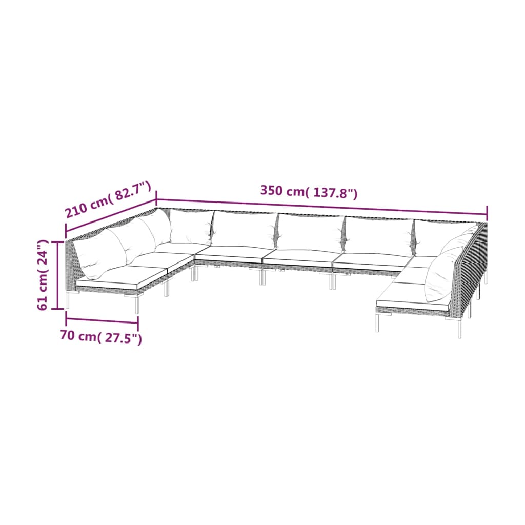 9 Piece Garden Lounge Set with Cushions Poly Rattan Dark Grey