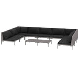 10 Piece Garden Lounge Set with Cushions Poly Rattan Dark Grey - Front View