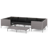7 Piece Garden Lounge Set with Cushions Poly Rattan Dark Grey - Front View