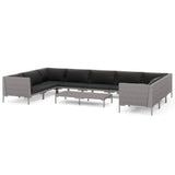 10 Piece Garden Lounge Set with Cushions Poly Rattan Dark Grey - Front View