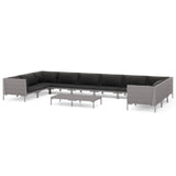 11 Piece Garden Lounge Set with Cushions Poly Rattan Dark Grey - Front View