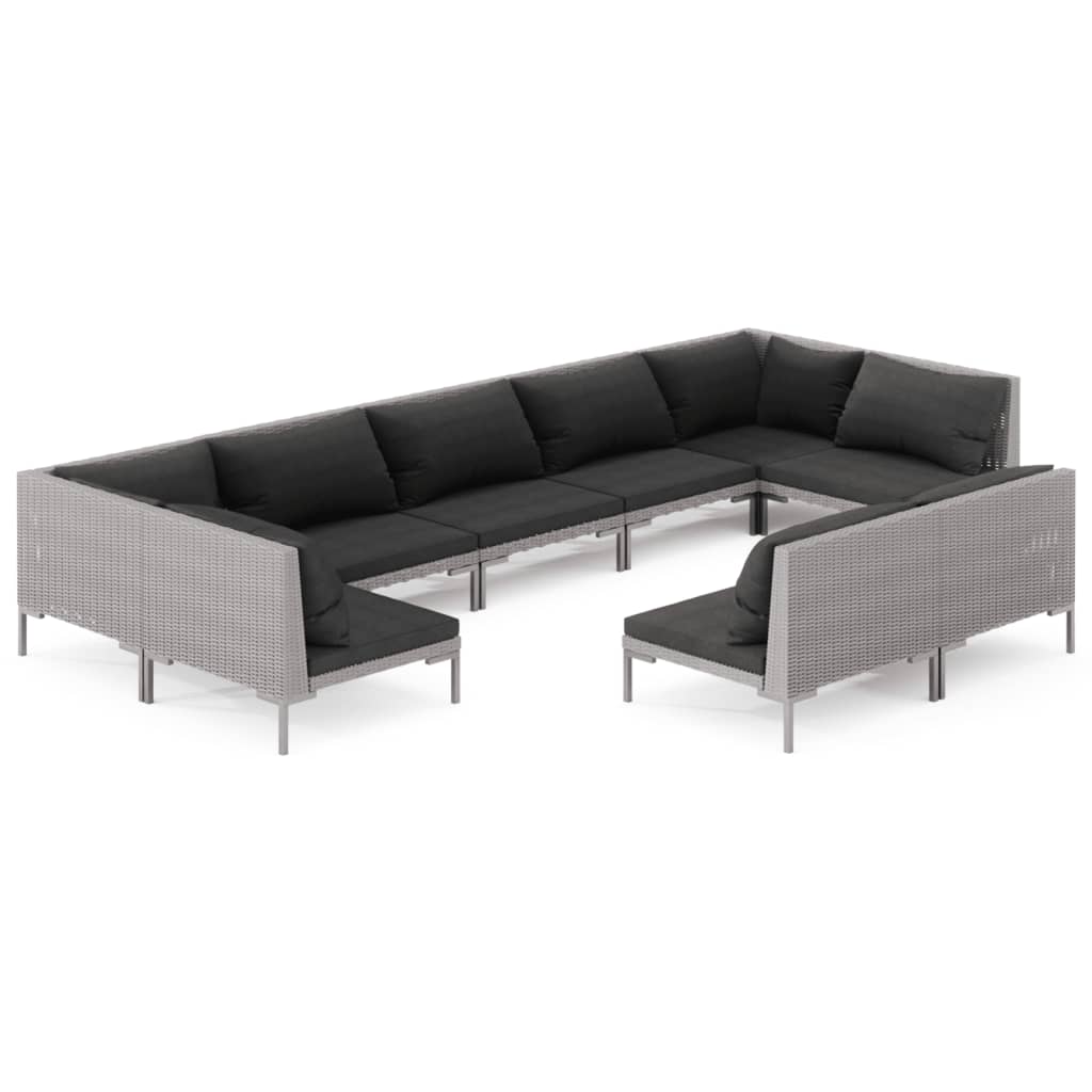 9 Piece Garden Lounge Set with Cushions Poly Rattan Dark Grey