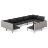 9 Piece Garden Lounge Set with Cushions Poly Rattan Dark Grey - Front View