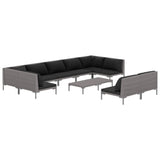10 Piece Garden Lounge Set with Cushions Poly Rattan Dark Grey - Front View