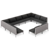 11 Piece Garden Lounge Set with Cushions Poly Rattan Dark Grey - Front View