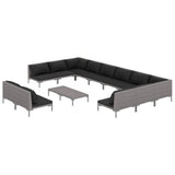 13 Piece Garden Lounge Set with Cushions Poly Rattan Dark Grey - Front View
