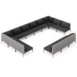 13 Piece Garden Lounge Set with Cushions Poly Rattan Dark Grey - Front View