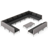 14 Piece Garden Lounge Set with Cushions Poly Rattan Dark Grey - Front View