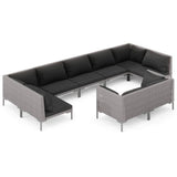 9 Piece Garden Lounge Set with Cushions Poly Rattan Dark Grey