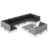 10 Piece Garden Lounge Set with Cushions Poly Rattan Dark Grey - Front View