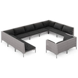 11 Piece Garden Lounge Set with Cushions Poly Rattan Dark Grey - Front View