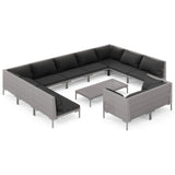 12 Piece Garden Lounge Set with Cushions Poly Rattan Dark Grey - Front View